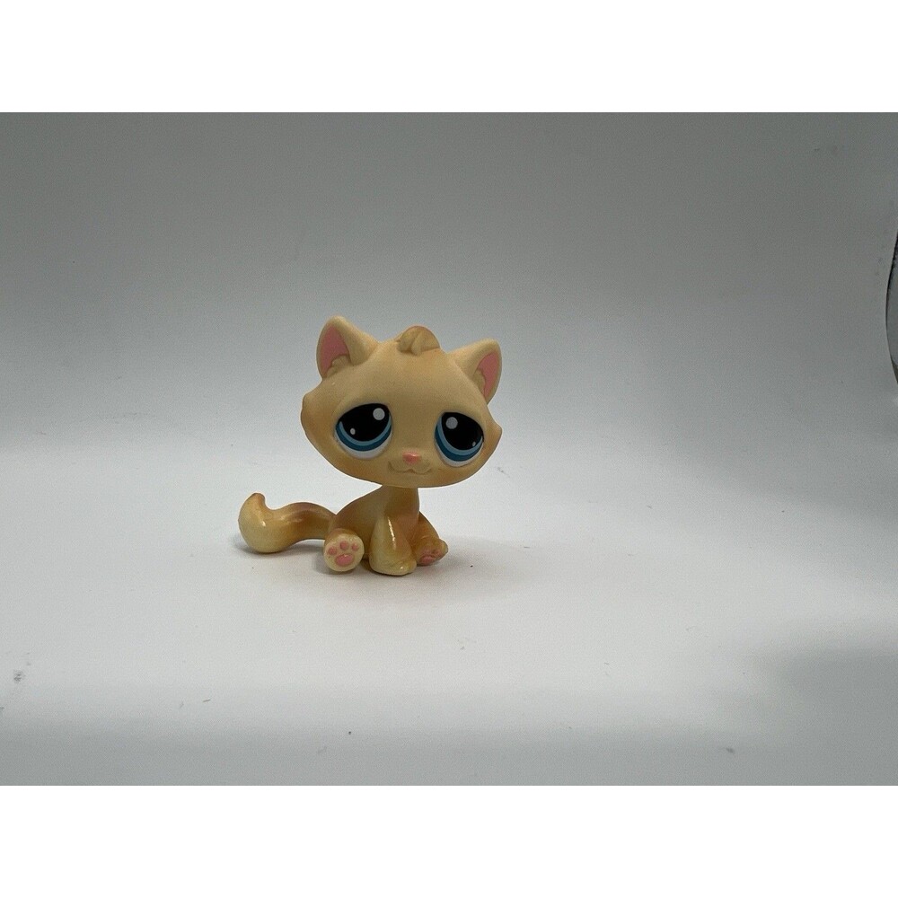 Littlest Pet Shop Authentic LPS #122 Bonbon Cat Tabby Tan Cream Orange Blue Eyes